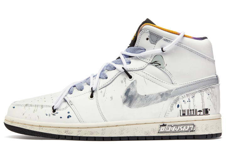 Jordan Jordan Air Jordan 1 Da Vinci Custom, Silver Spring Cushioning Slip Resistant Cushioning Slip Resistant High top