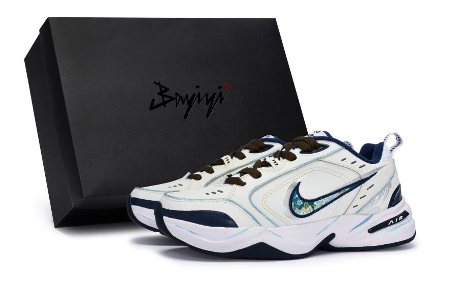 Nike Nike Air Monarch 4 Slip Resistant Abrasion Resistant Low top Chunky Sneakers Unisex Beige Blue