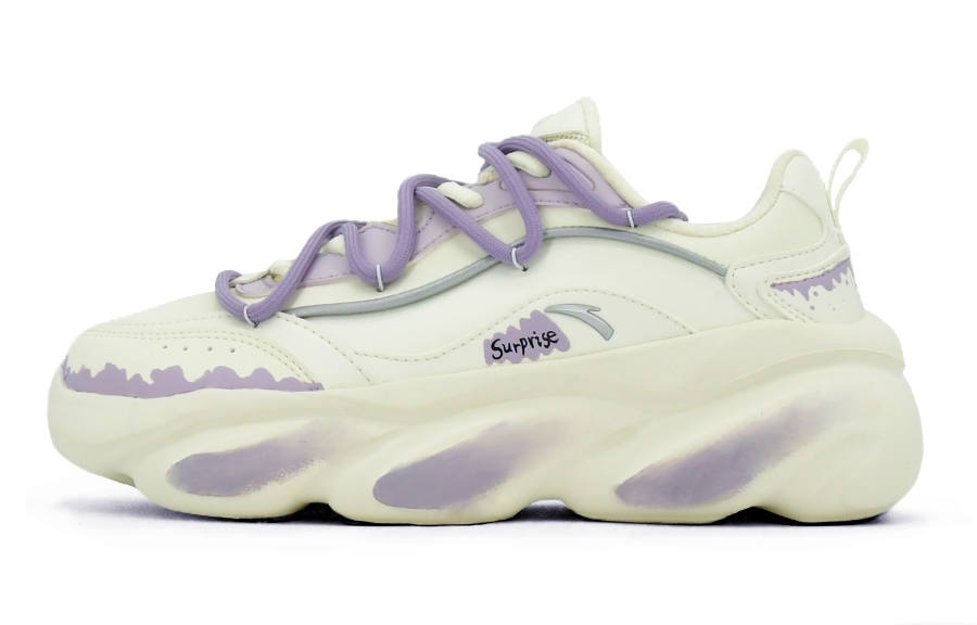 Anta Cat Paw Cushioning Slip Resistant Abrasion Resistant Coverage Low top Chunky Sneakers Women's White Purple