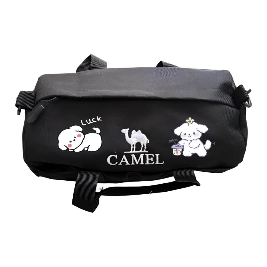 CAMEL Fabric Cute White Puppy Print Handbag Regular Unisex Black