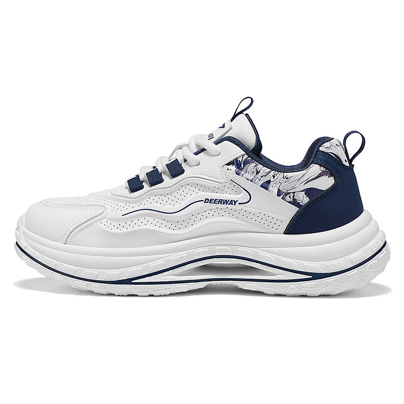 DEERWAY Breathable Height Increasing Abrasion Resistant Low top Chunky Sneakers Men's White Blue