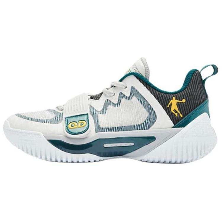 QIAODAN 6TEAM Refinement Slip Resistant Abrasion Resistant Low top Basketball Shoes Men's Gray Green