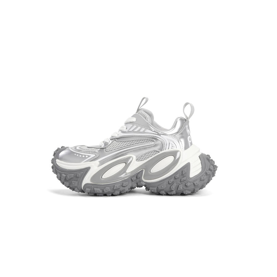 BAIFENHAO Abrasion Resistant Height Increasing High top Chunky Sneakers Unisex Silver Ring