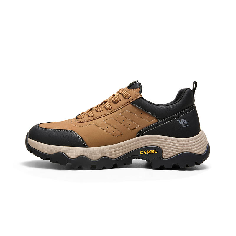 CAMEL Top Grain Cow Leather Slip Resistant Abrasion Resistant Low top Hiking Shoes Men's