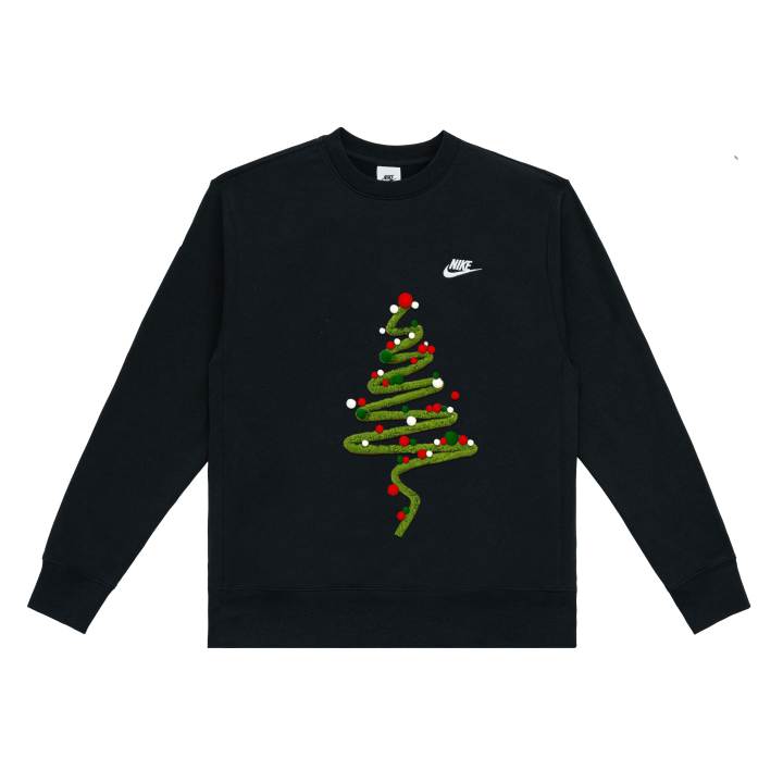 Nike Nike Sportswear Club Casual Fleece Lined Line Christmas Trees Patchwork Crew Neck Pullover Long Sleeved Sweatshirt