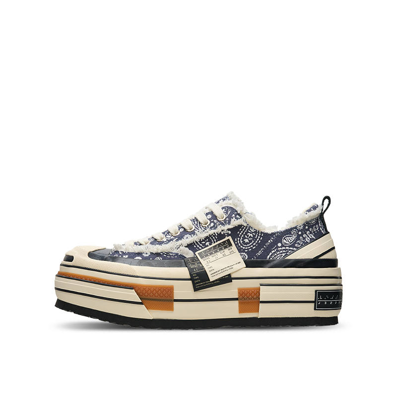 XVESSEL VESSEL Double Side Label Ladder Shoes Open Ended Smile, Paisley Low top Canvas Shoes Unisex Blue
