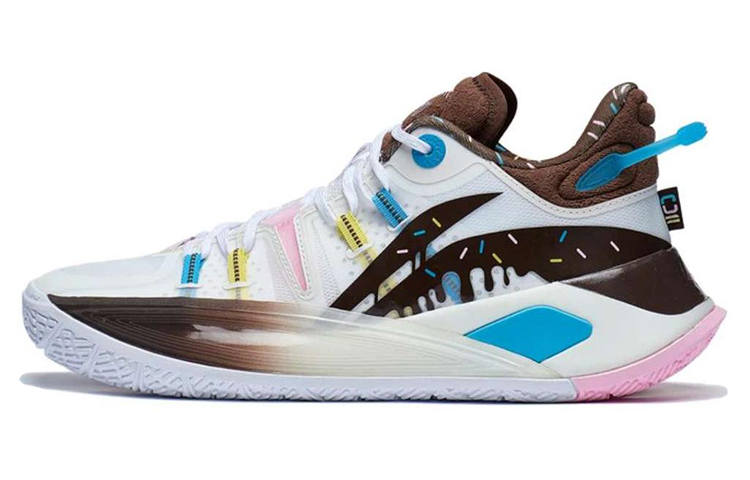 Li-Ning Li Ning CJ 2 Donut Comfortable Cushioning Lightweight Rebound Low top Basketball Shoes Men's White Brown
