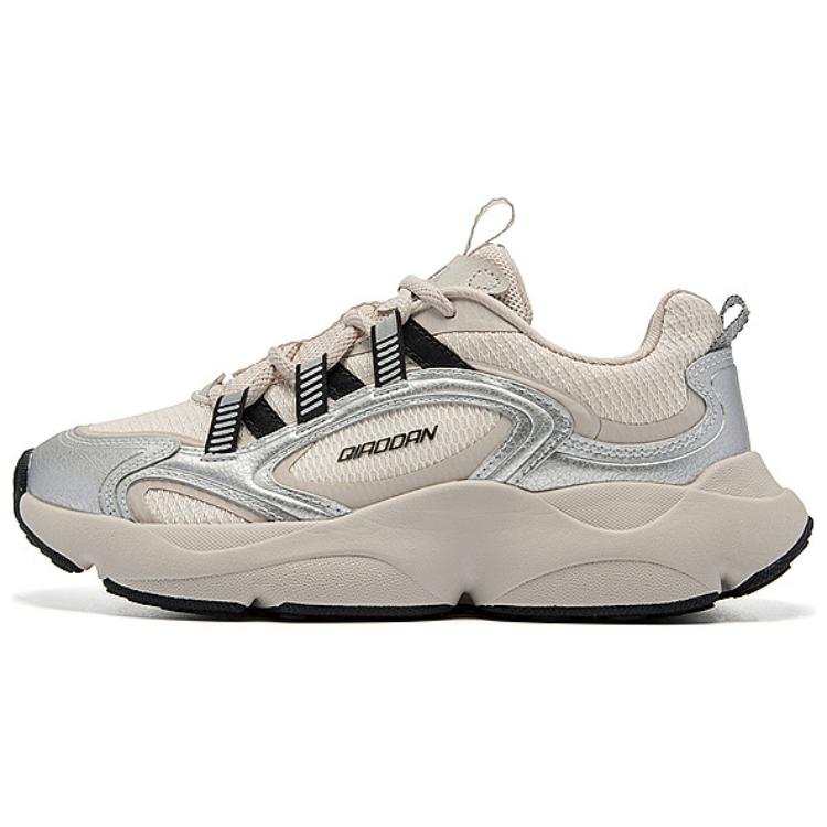 QIAODAN Cushioning Lightweight Height Increasing Low top Chunky Sneakers Women's Beige Silver
