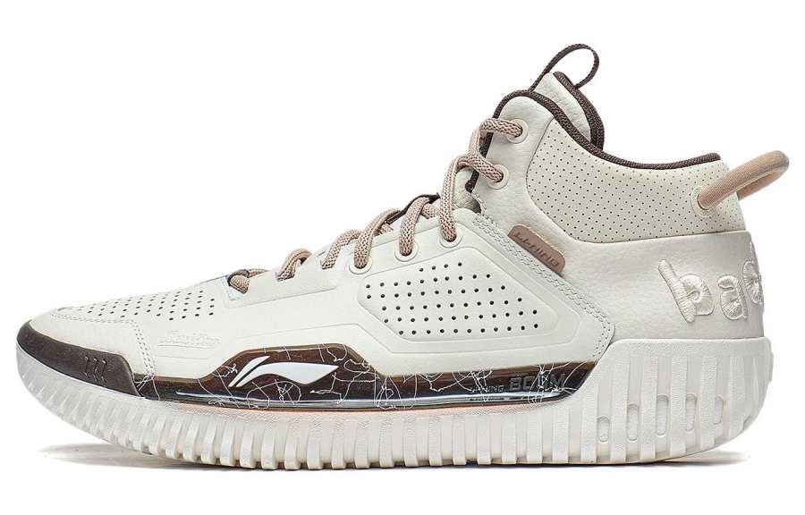 Li-Ning Li Ning Badfive 3 Comfortable Cushioning, Wear Resistant Mid top Basketball Shoes Men's Ecru