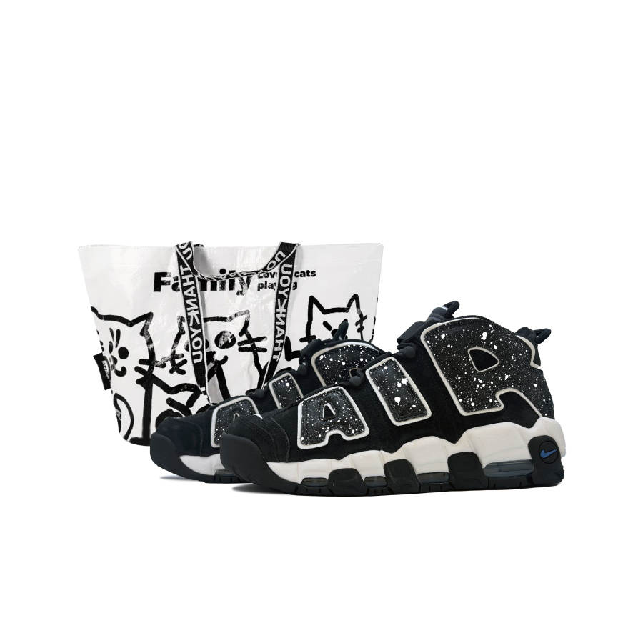 Nike Nike Air More Uptempo Slip Resistant Abrasion Resistant Mid top Vintage Basketball Shoes Men's Black