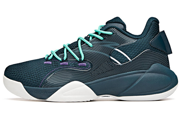 Anta Cushioning Slip Resistant Abrasion Resistant Breathable Low top Basketball Shoes Men's Blue Green