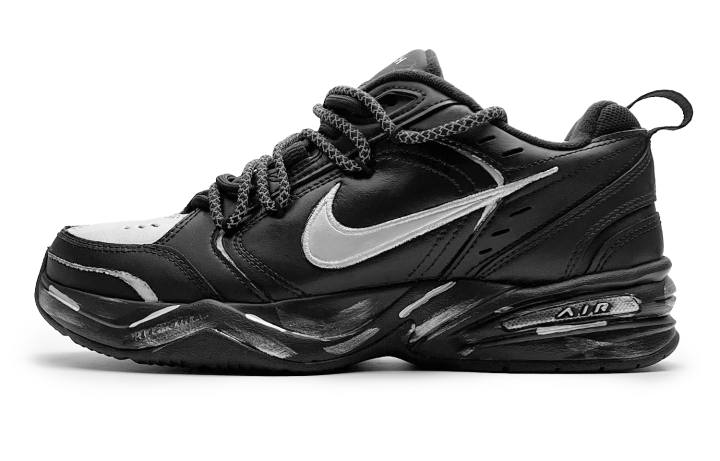 Nike Nike Air Monarch 4 Leather Slip Resistant Abrasion Resistant Low top Chunky Sneakers Unisex Black Silver