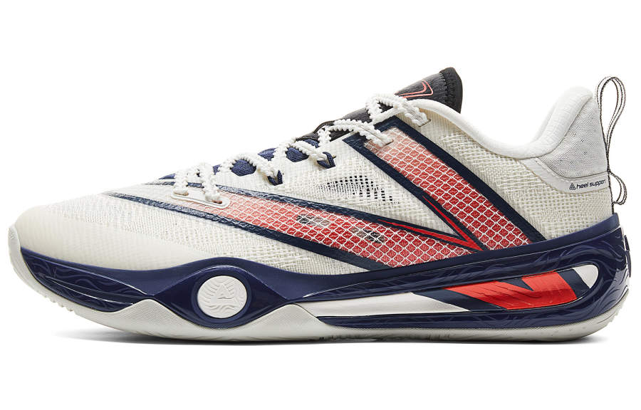 PEAK Cushioning Rebound Anti Twist Low top Basketball Shoes Men's White Dark Blue Red