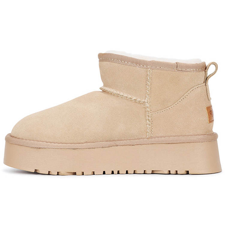 ISTEP 9.5cm Cow Suede Thickened Platform Sole Wool Lining Snow Boots For Women's