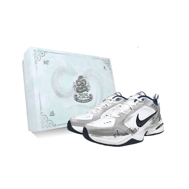 Nike Nike Air Monarch 4 Gaming Graffiti Slip Resistant Low top Chunky Sneakers Unisex Gray White