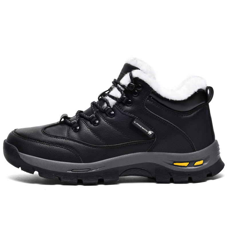 LINGHANGLUOTUO Fleece Lined Thermal Abrasion Resistant Slip Resistant Ankle Length Snow Boots Men's