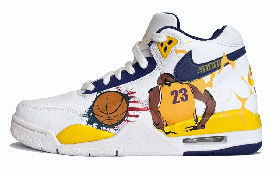 Nike Nike Flight Legacy Hall Of Fame Cushioning Lightweight Mid top Vintage Basketball Shoes Men's Yellow White
