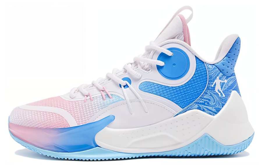QIAODAN Slip Resistant Abrasion Resistant High top Basketball Shoes Men's White Blue