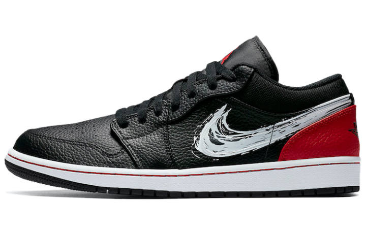 Jordan Jordan 1 Low Brushstroke Swoosh Black
