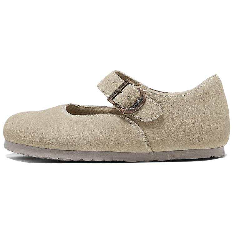 Skechers ARCH FIT GRANOLA Cow Split Leather Flat Mary Jane Shoes Women's Beige
