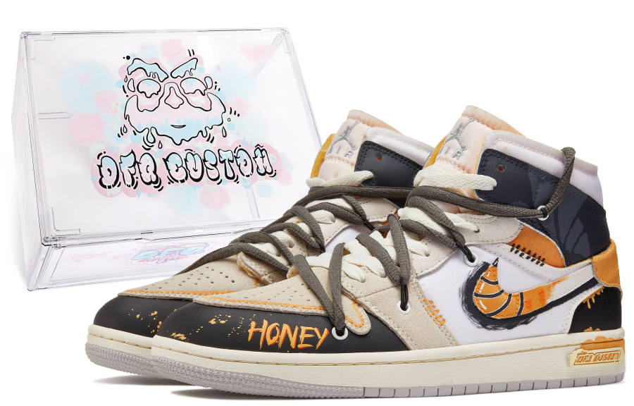 Jordan Jordan Air Jordan 1 Da Vinci Custom, Box, Bee Stinger Cushioning Slip Resistant Cushioning Slip Resistant Mid top