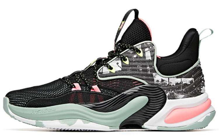 ANTA Basketball Shoes Men's Low Top Black Pink Green