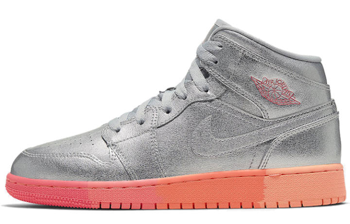 Jordan Jordan 1 Mid GS Metallic Silver Pink Crimson