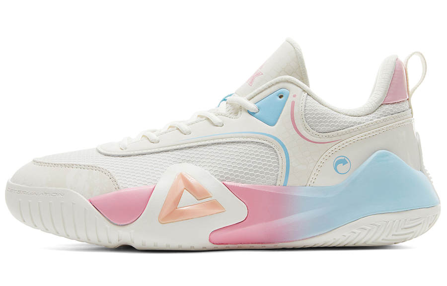 PEAK Fengji Basketball Shoes Men's Low Top White Pink Blue