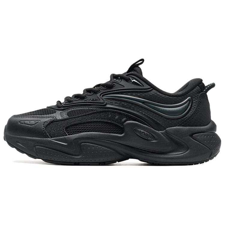 XTEP Synthetic Leather, TPU Abrasion Resistant Height Increasing Low top Chunky Sneakers Women's Black