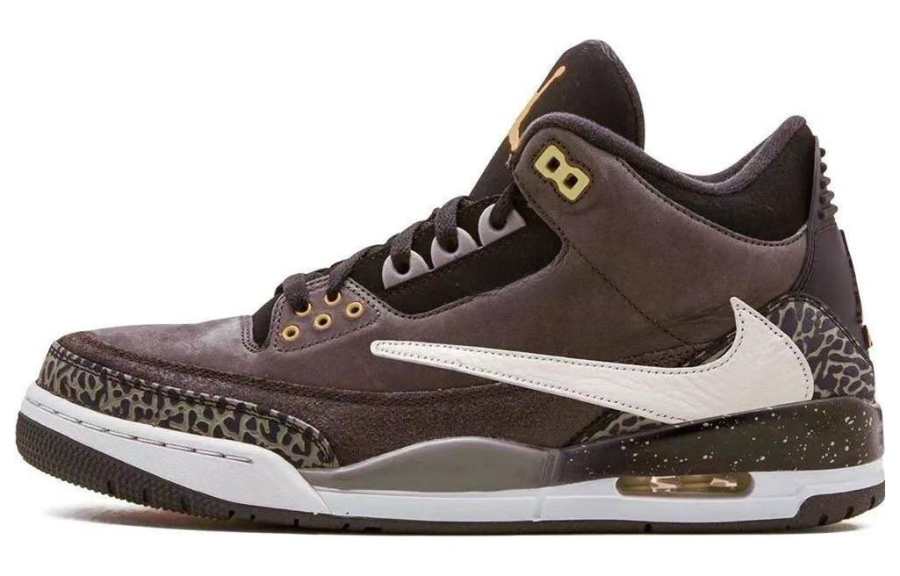 Jordan Travis Scott x Jordan Air Jordan 3 Cushioning Mid top Basketball Shoes Men's Brown