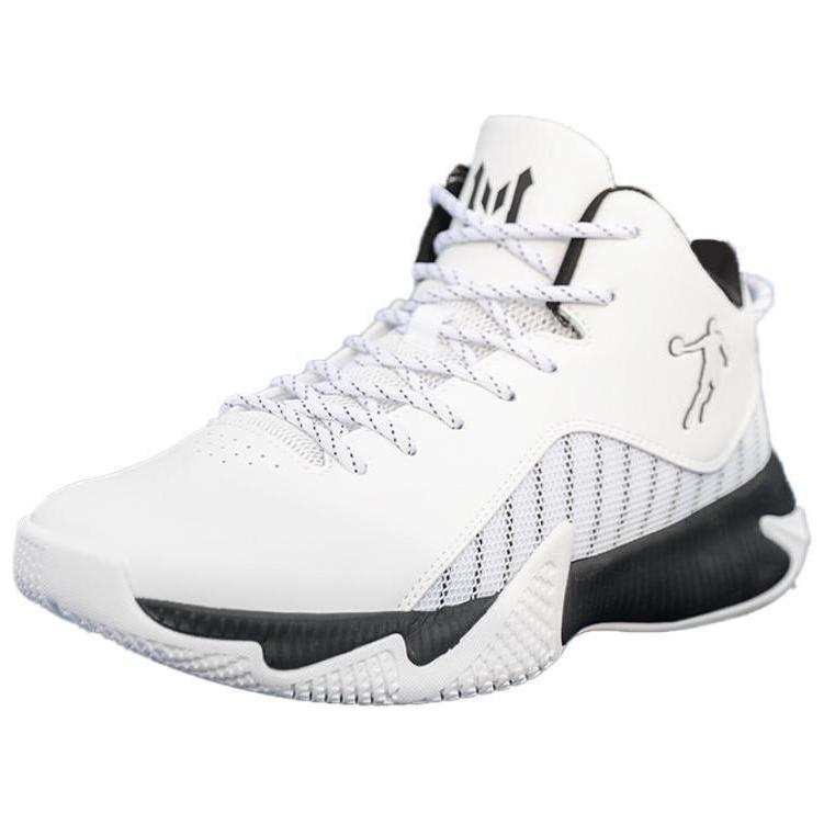 QIAODAN Cushioning Slip Resistant Low top Basketball Shoes Men's Black White
