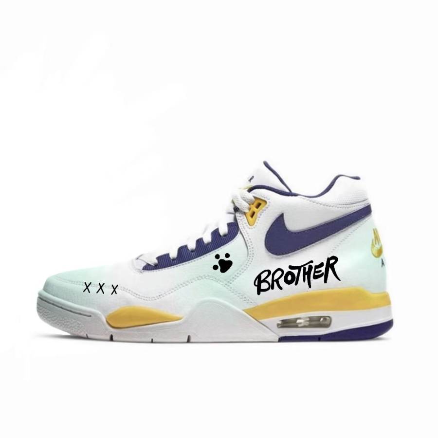 Nike Nike Flight Legacy Mint Trend Shoes Mid top Vintage Basketball Shoes Men's White Yellow Blue