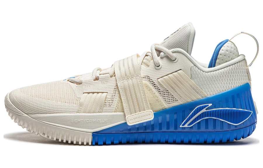Li-Ning Li Ning Fury Textile, TPU Slip Resistant Abrasion Resistant Low top Basketball Shoes Men's White Blue