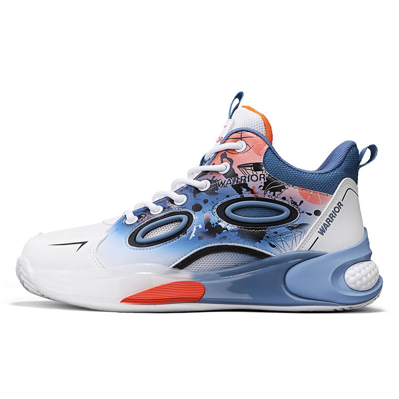 WARRIOR Abrasion Resistant, Breathable, Lightweight Low top Basketball Shoes Men's White Dark Blue Orange