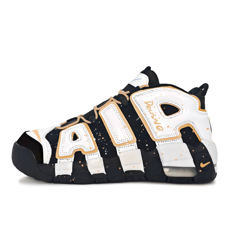 Nike Nike Air More Uptempo Sunrise Elf Cushioning Mid top Vintage Basketball Shoes Women's Black Gold