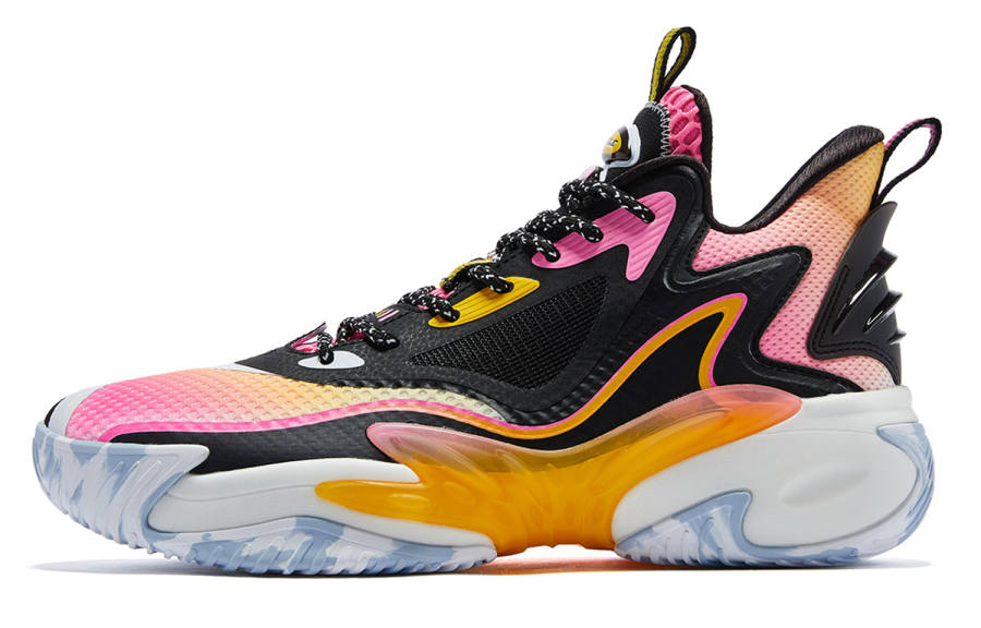 QIAODAN Titan 3 Slip Resistant Abrasion Resistant Mid top Basketball Shoes Men's Pink Black Orange
