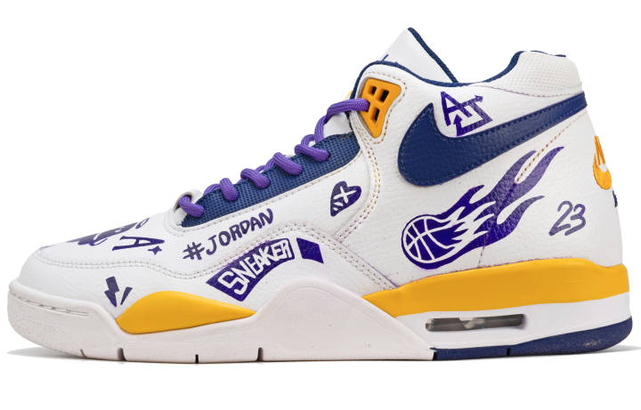 Nike Nike Flight Legacy Slip Resistant Abrasion Resistant Low top Vintage Basketball Shoes Men's White Purple Yellow