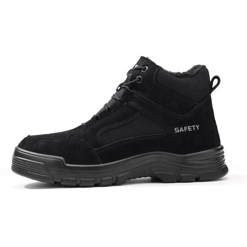 GUYISA Impact Resistant Puncture Resistant Winter High Top Fleece Lined Thermal Safety & Protective Shoes Unisex Black