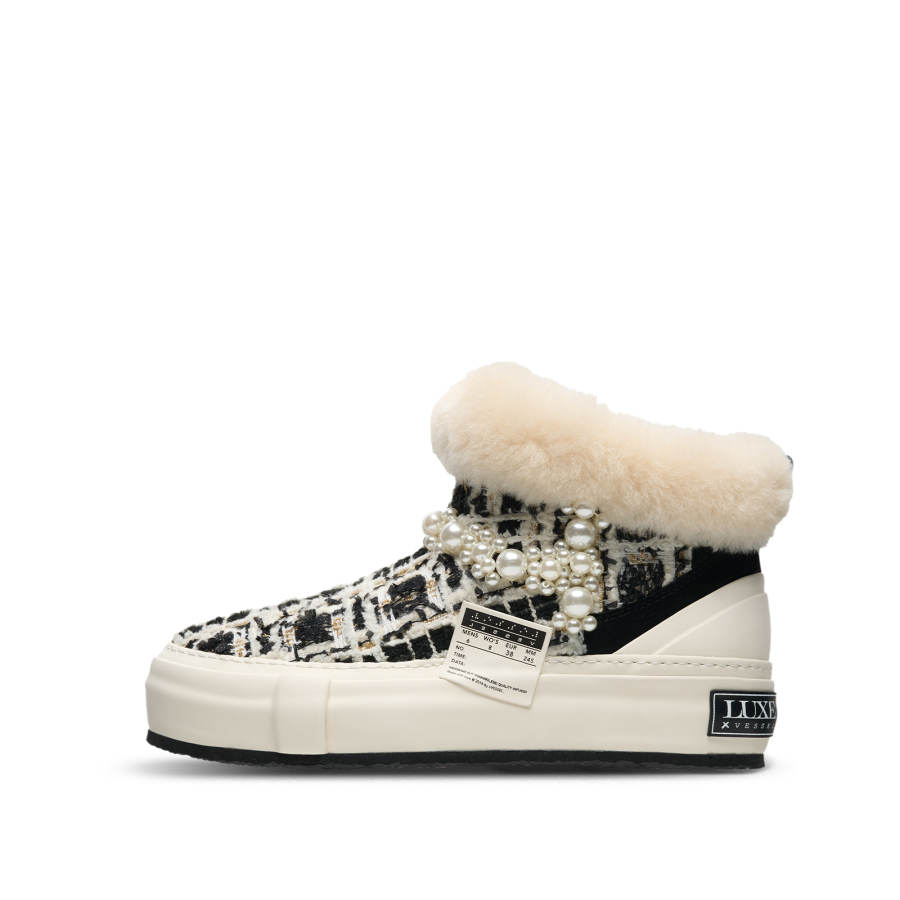 XVESSEL Luxeco x VESSEL Pearl Tweed Crew Snow Boots Unisex Black White
