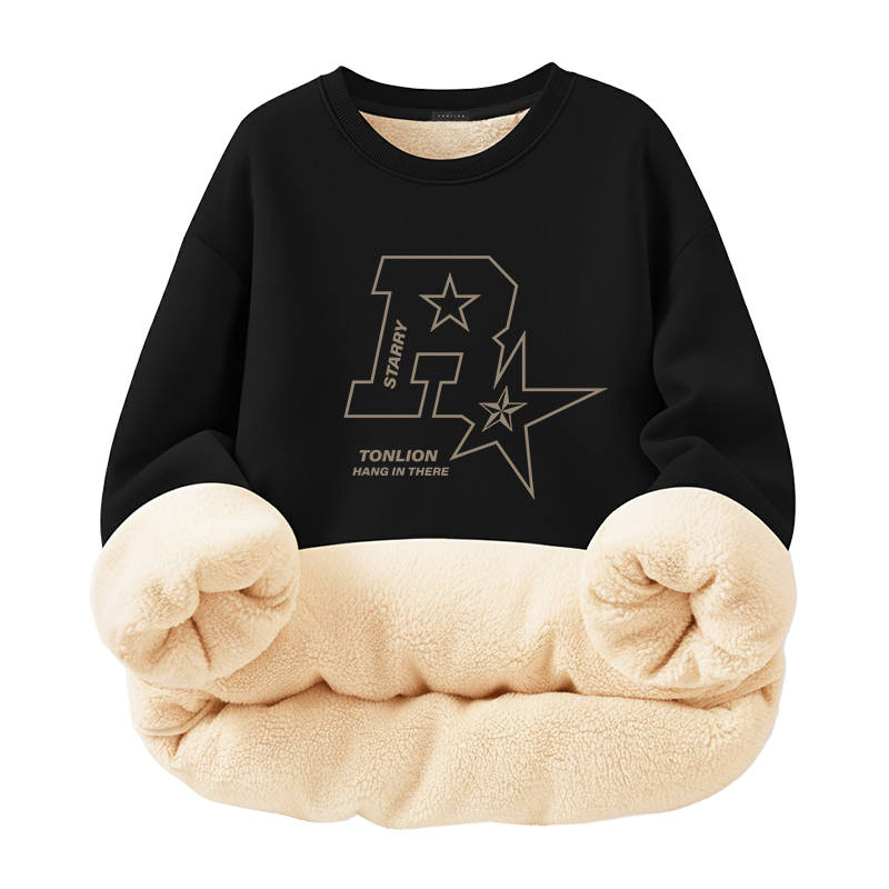 Tonlion Sweatshirts Unisex Crew Neck Thickened Regular