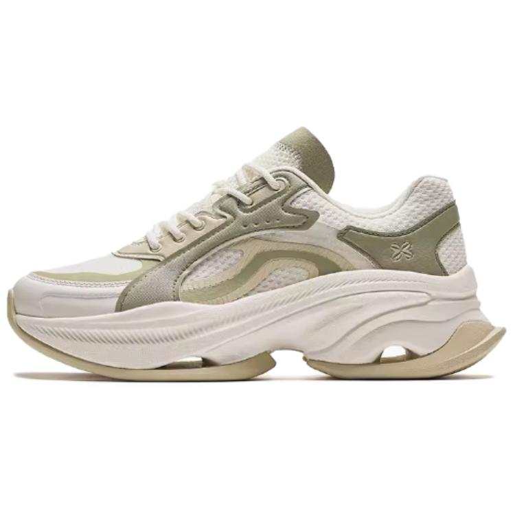 Anta Cushioning Slip Resistant Abrasion Resistant Height Increasing Low top Chunky Sneakers Women's White Green Yellow