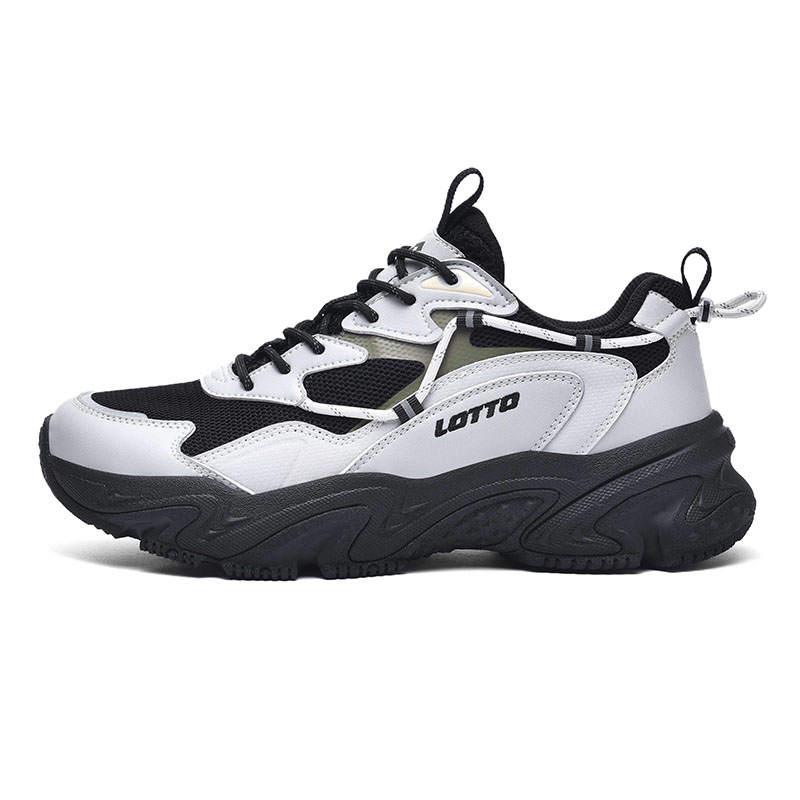 LOTTO Cushioning Height Increasing Support Abrasion Resistant Breathable Low top Chunky Sneakers Men's Black Gray