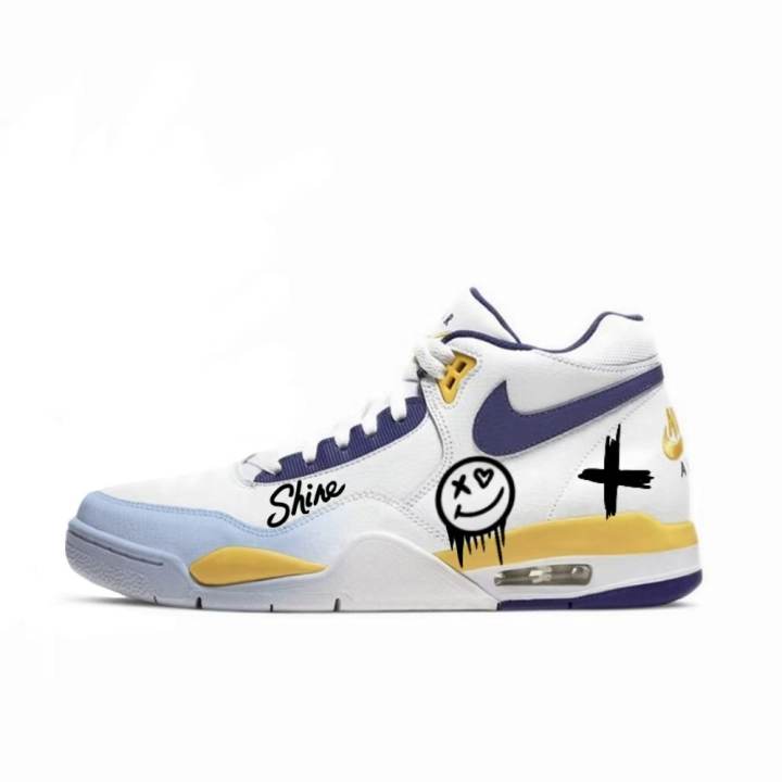 Nike Nike Flight Legacy Mid top Vintage Basketball Shoes Men's White Yellow Blue