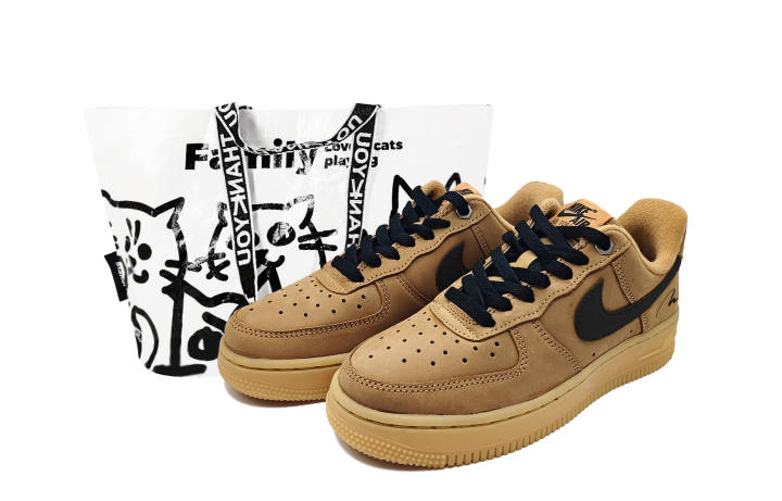 Nike Nike Air Force 1 Wheat Shadow Black Brown Slip Resistant Abrasion Resistant Low top Skateboard Shoes Unisex Wheat