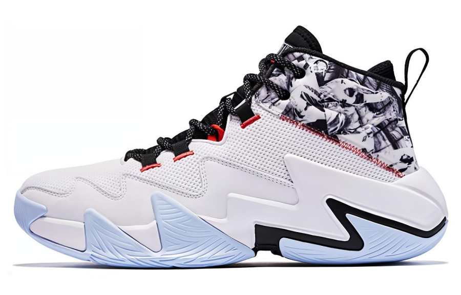 QIAODAN Broken Shadow 2.0 Slip Resistant Abrasion Resistant High top Basketball Shoes Men's White Black Blue