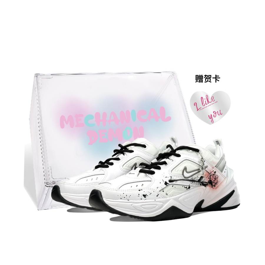 Nike Nike M2K Cushioning Slip Resistant Abrasion Resistant Height Increasing Low top Chunky Sneakers Women's Silver White