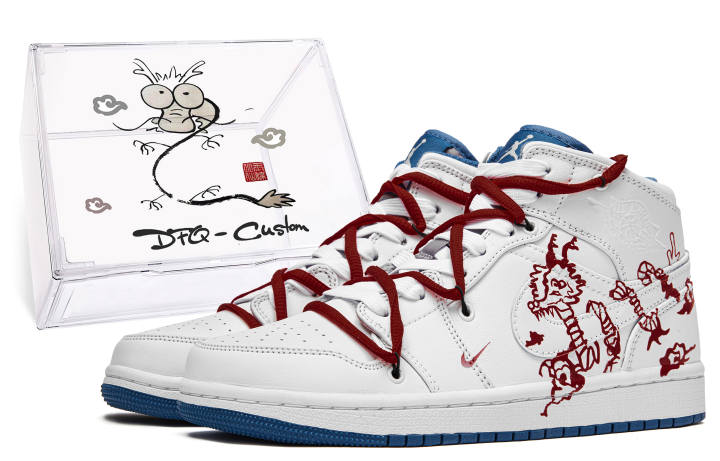 Jordan Jordan Air Jordan 1 Da Vinci Custom CNY Year Of The Dragon Limited Edition, Box, Transforming Dragon Mid top