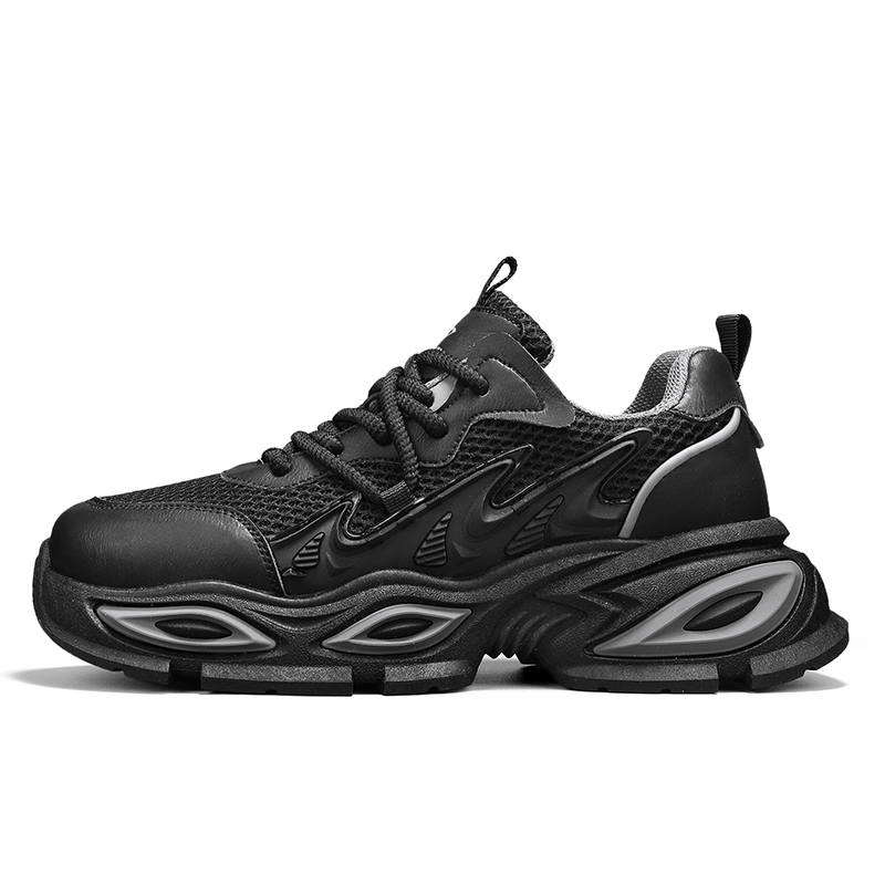 DEERWAY Abrasion Resistant Height Increasing Low top Chunky Sneakers Men's Black