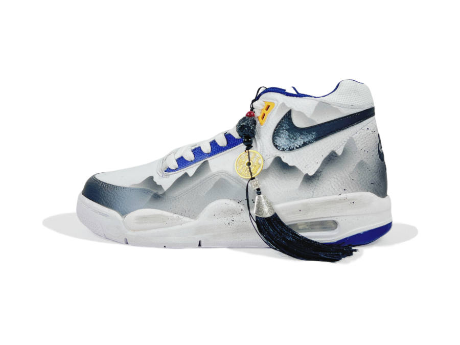 Nike Nike Flight Legacy Landscape Chapter Cushioning, Wear Resistant Mid top Vintage Basketball Shoes Men's Black White