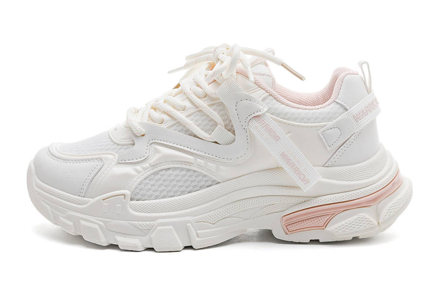 Warrior Textile, Synthetic Leather Low top Chunky Sneakers Women's Beige Pink